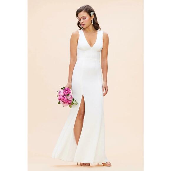 DRESS THE POPULATION Sandra Trumpet Gown Dress Small White Stretch Crepe NWT - Picture 1 of 13